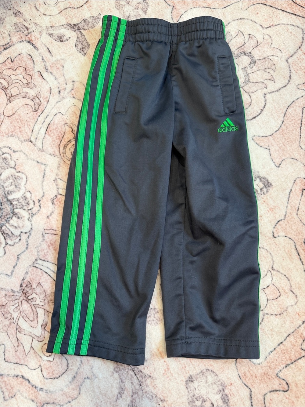 adidas Boys Tricot Track Pants Green Stripes Boys Size 4